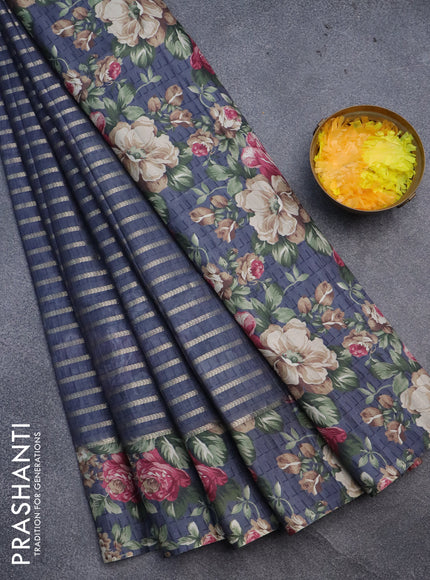 Semi tussar saree elephant grey with allover zari woven veldhari design and floral printed border