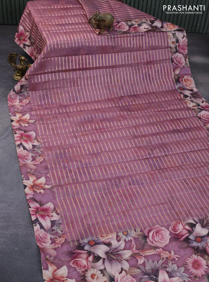 Semi tussar saree pastel maroon shade with allover zari woven veldhari design and floral printed border