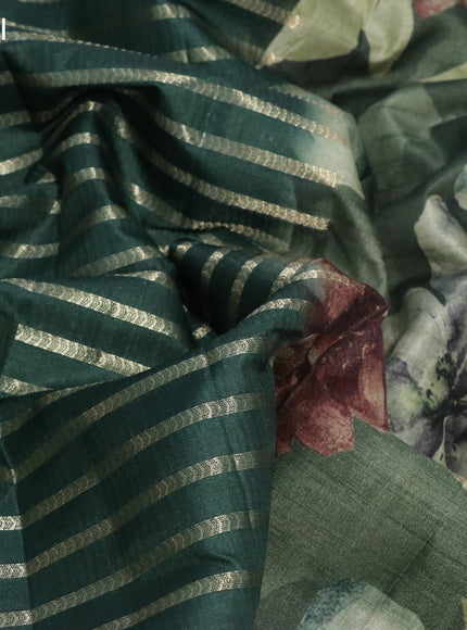 Semi tussar saree green with allover zari woven veldhari design and floral printed border