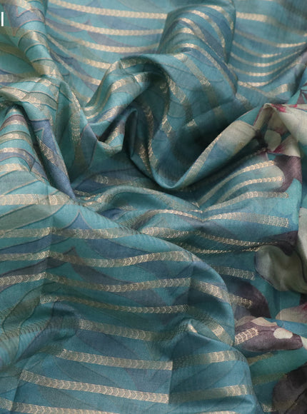 Semi tussar saree teal green shade with allover zari woven veldhari design & prints and floral printed border