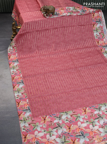 Semi tussar saree maroon shade with allover zari woven veldhari design and floral printed border