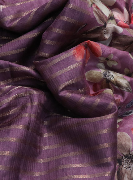 Semi tussar saree deep purple with allover zari woven veldhari design and floral printed border