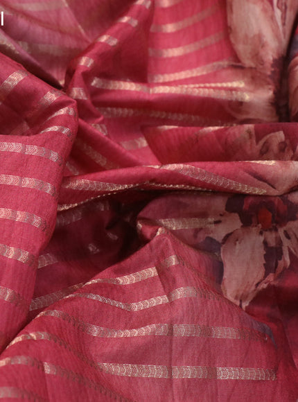 Semi tussar saree red shade with allover zari woven veldhari design and floral printed border