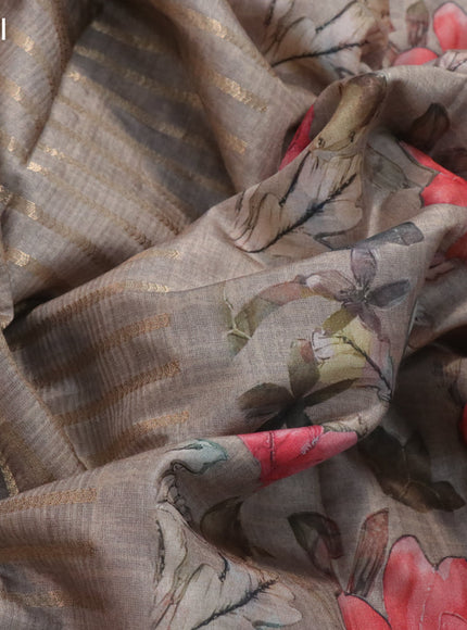 Semi tussar saree grey shade with allover zari woven veldhari design and floral printed border