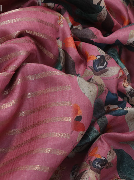 Semi tussar saree pink shade with allover zari woven veldhari design and floral printed border