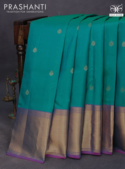 Pure kanchipuram silk saree green and pink with zari woven buttas and zari woven border