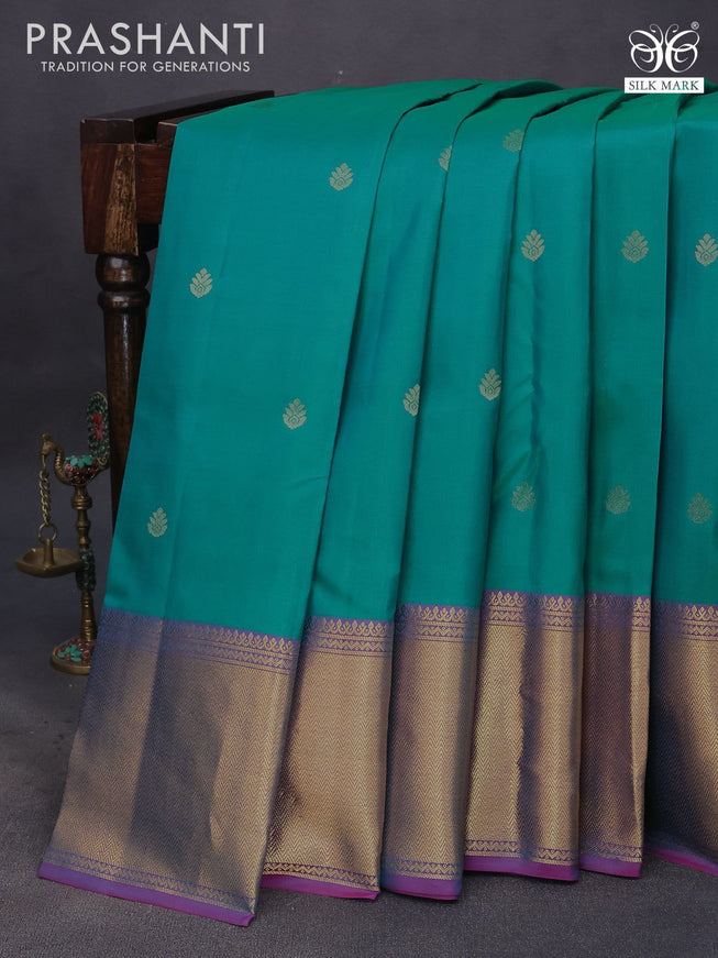 Pure kanchipuram silk saree green and pink with zari woven buttas and zari woven border