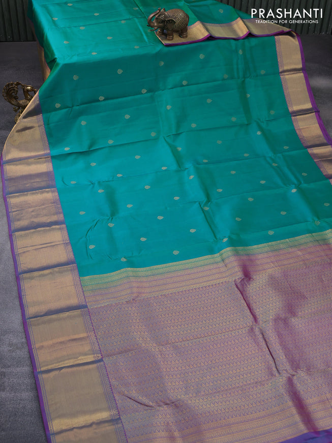 Pure kanchipuram silk saree green and pink with zari woven buttas and zari woven border