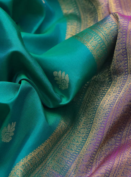 Pure kanchipuram silk saree green and pink with zari woven buttas and zari woven border