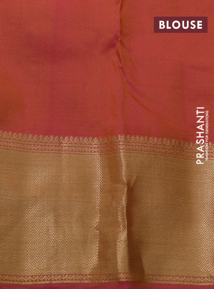 Pure kanchipuram silk saree yellow and pink with zari woven buttas and zari woven border