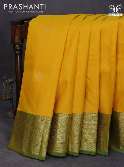 Pure kanchipuram silk saree yellow and green with zari woven buttas and zari woven border