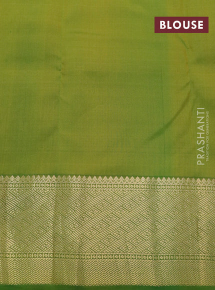 Pure kanchipuram silk saree yellow and green with zari woven buttas and zari woven border