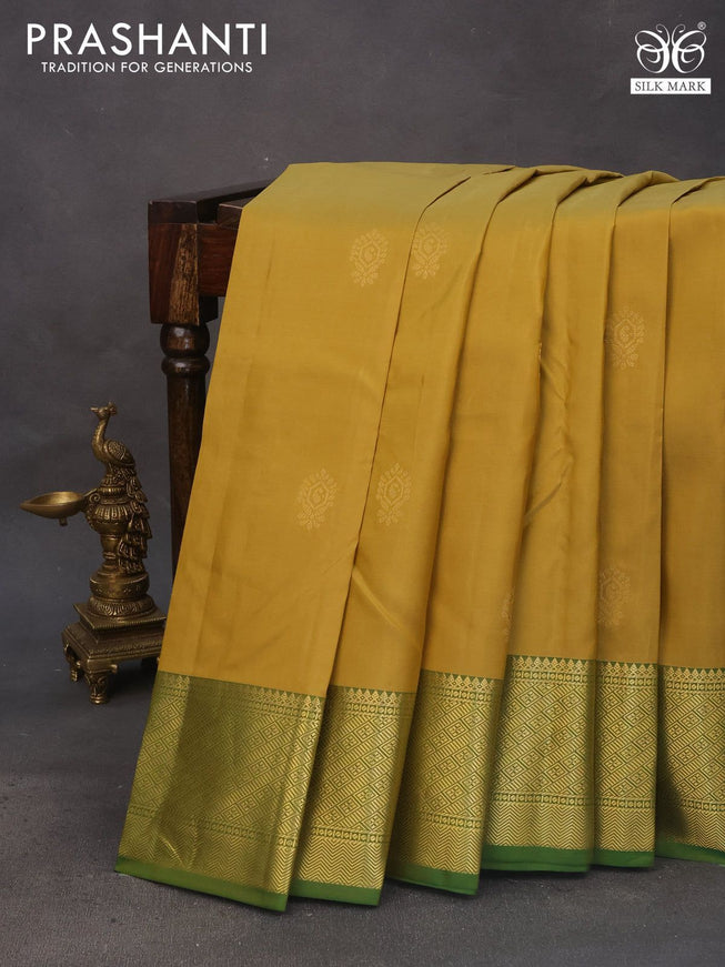 Pure kanchipuram silk saree yellow shade and green with zari woven buttas and zari woven border