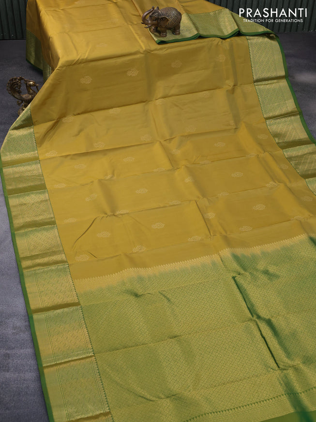 Pure kanchipuram silk saree yellow shade and green with zari woven buttas and zari woven border