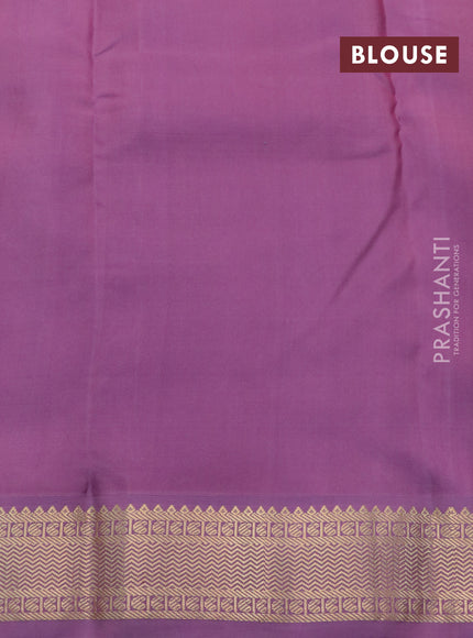 Pure kanchipuram silk saree yellow and mild purple with zari woven buttas and zari woven border