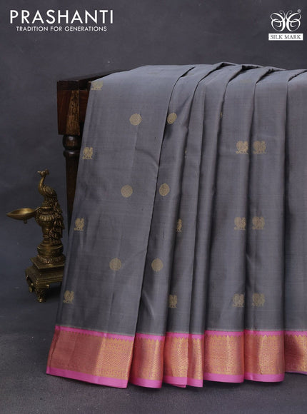 Pure kanchipuram silk saree grey and light pink with zari woven buttas and zari woven border