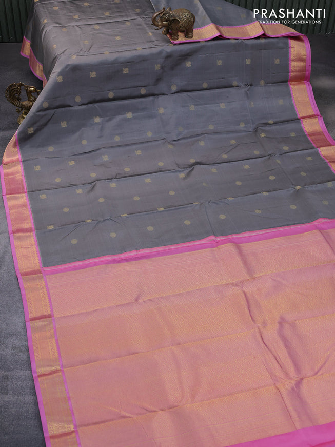 Pure kanchipuram silk saree grey and light pink with zari woven buttas and zari woven border