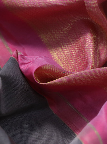 Pure kanchipuram silk saree grey and light pink with zari woven buttas and zari woven border