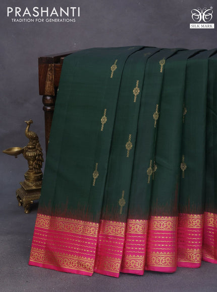 Pure kanchipuram silk saree green and pink with zari woven buttas and zari woven border