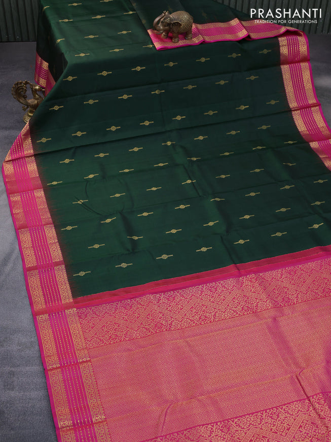 Pure kanchipuram silk saree green and pink with zari woven buttas and zari woven border