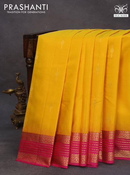 Pure kanchipuram silk saree yellow and pink with zari woven buttas and zari woven border