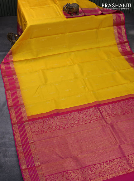 Pure kanchipuram silk saree yellow and pink with zari woven buttas and zari woven border