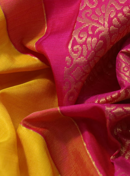 Pure kanchipuram silk saree yellow and pink with zari woven buttas and zari woven border