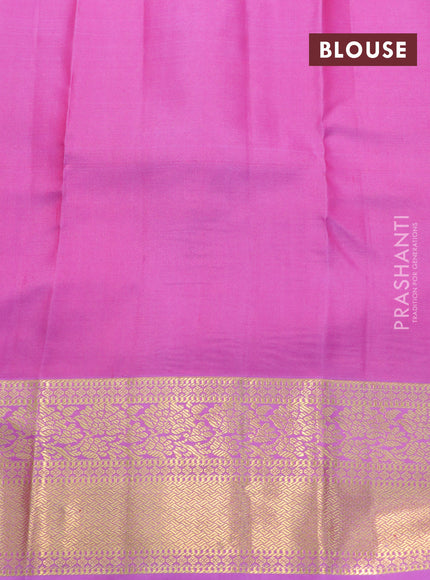 Pure kanchipuram silk saree green shade and purple with allover zari weaves & buttas and zari woven border