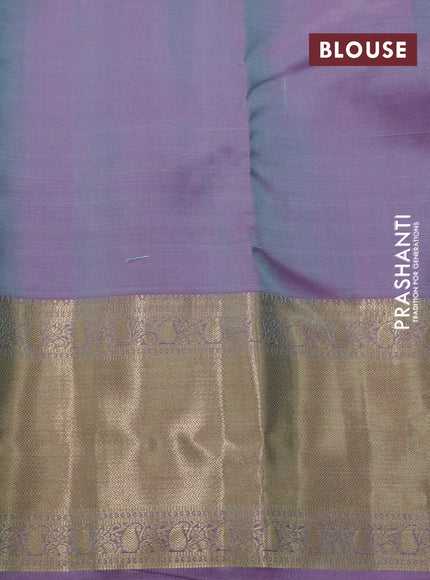 Pure kanchipuram silk saree teal green shade and pink shade with allover zari weaves and zari woven border