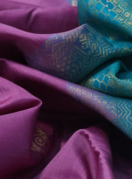 Pure kanchipuram silk saree mild purple and teal blue with zari woven buttas and zari woven border