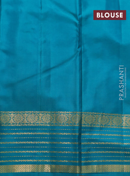 Pure kanchipuram silk saree mild purple and teal blue with zari woven buttas and zari woven border