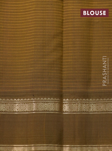 Pure kanchipuram silk saree orange and mehendi green with allover stripes pattern and rettapet zari woven border