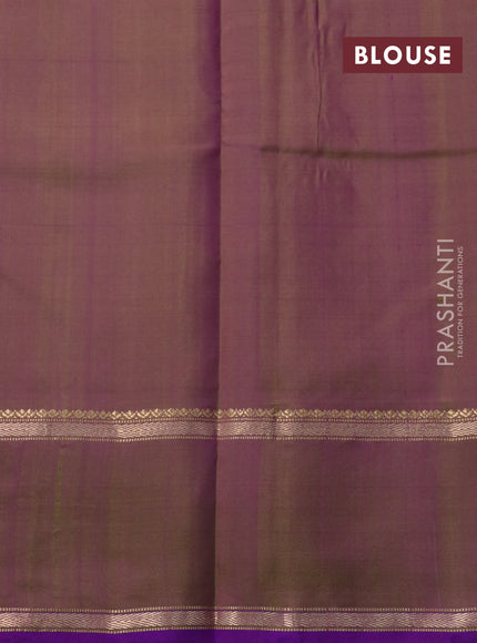 Pure kanchipuram silk saree light pink and violet with allover stripes pattern and rettapet zari woven border