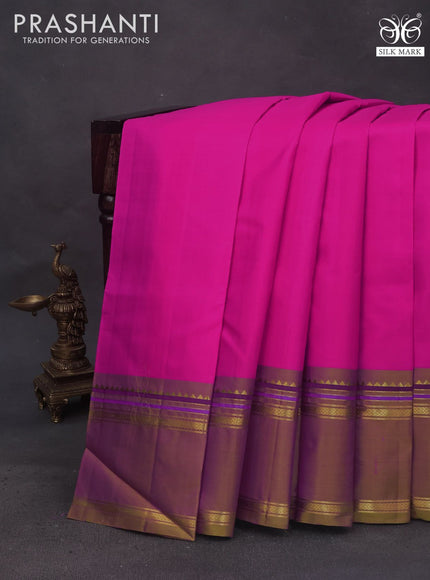 Pure kanchipuram silk saree candy pink and dual shade of light green with plain body and rettapet zari woven border