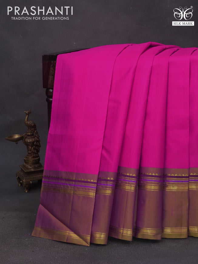 Pure kanchipuram silk saree candy pink and dual shade of light green with plain body and rettapet zari woven border