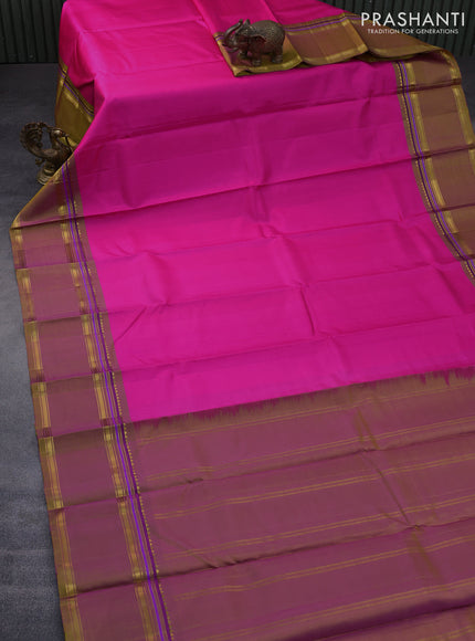 Pure kanchipuram silk saree candy pink and dual shade of light green with plain body and rettapet zari woven border