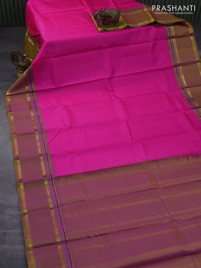 Pure kanchipuram silk saree candy pink and dual shade of light green with plain body and rettapet zari woven border