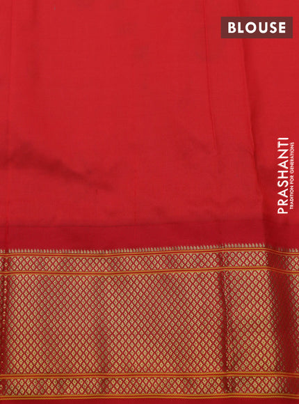 Pure paithani silk saree peacock blue and red with allover zari woven floral buttas and rich zari woven border