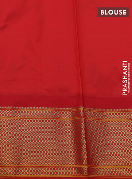 Pure paithani silk saree pista green and red with allover zari woven floral buttas and rich zari woven border