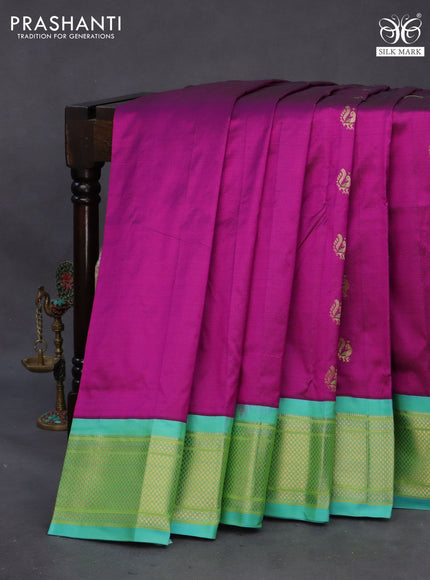 Pure paithani silk saree purple and teal green shade with allover annam zari woven buttas and rich zari woven border