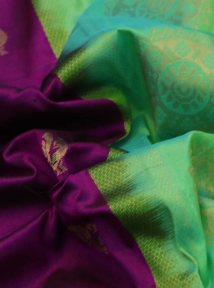 Pure paithani silk saree purple and teal green shade with allover annam zari woven buttas and rich zari woven border