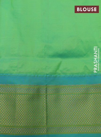 Pure paithani silk saree pink and teal green with allover annam zari woven buttas and rich zari woven border