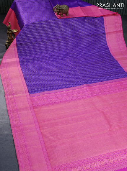 Pure kanchipuram silk saree violet and light pink with allover zari woven brocade weaves and rich zari woven border