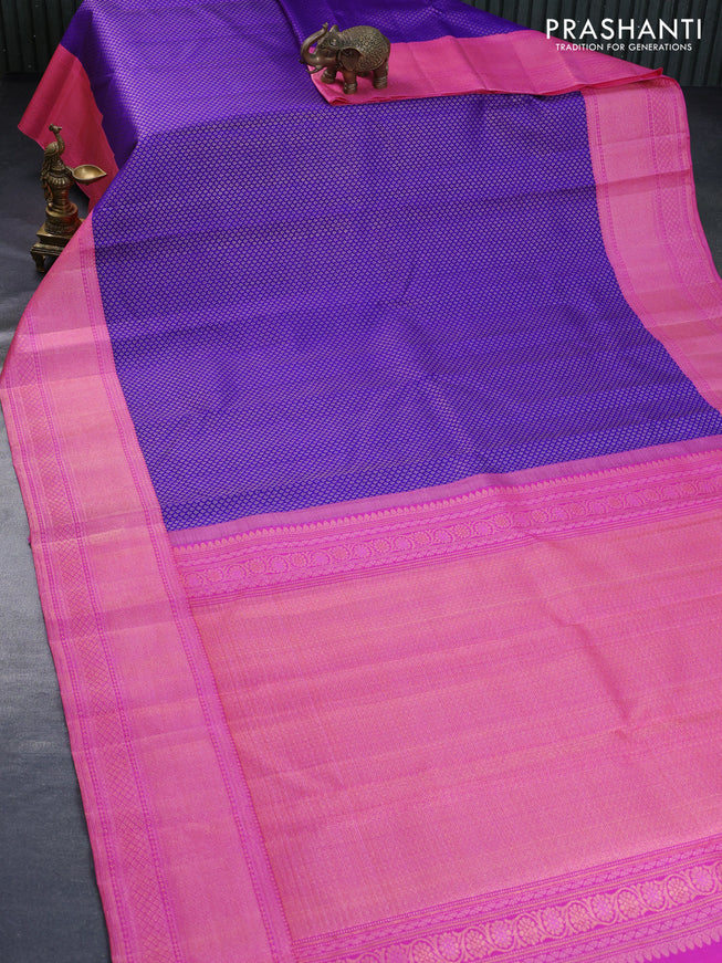 Pure kanchipuram silk saree violet and light pink with allover zari woven brocade weaves and rich zari woven border