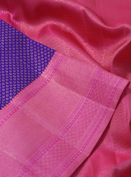 Pure kanchipuram silk saree violet and light pink with allover zari woven brocade weaves and rich zari woven border