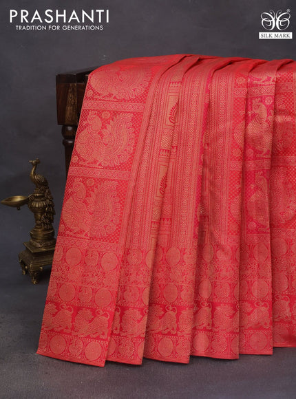 Pure kanchipuram silk saree dual shade of pink with allover zari woven brocade weaves and zari woven vanasingarm border