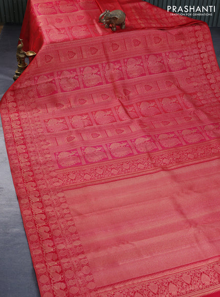 Pure kanchipuram silk saree dual shade of pink with allover zari woven brocade weaves and zari woven vanasingarm border