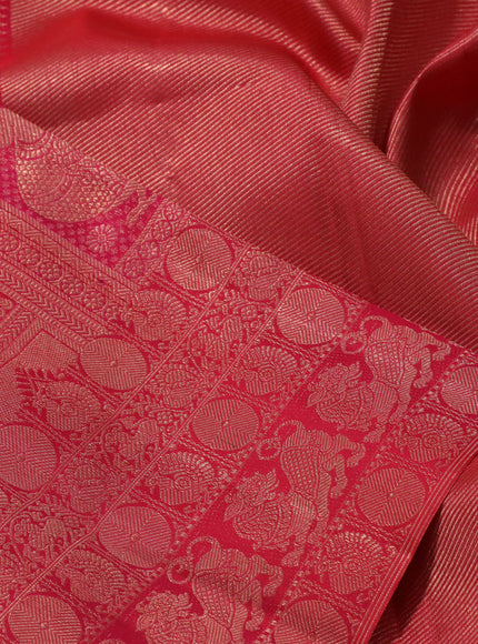 Pure kanchipuram silk saree dual shade of pink with allover zari woven brocade weaves and zari woven vanasingarm border