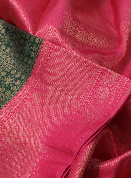 Pure kanchipuram silk saree green and pink with allover zari woven brocade weaves and rich zari woven border