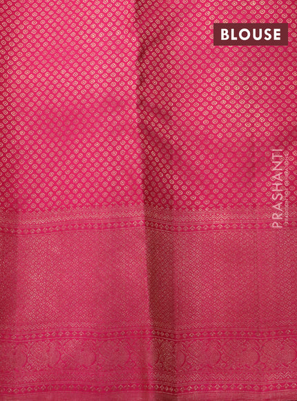 Pure kanchipuram silk saree green and pink with allover zari woven brocade weaves and rich zari woven border